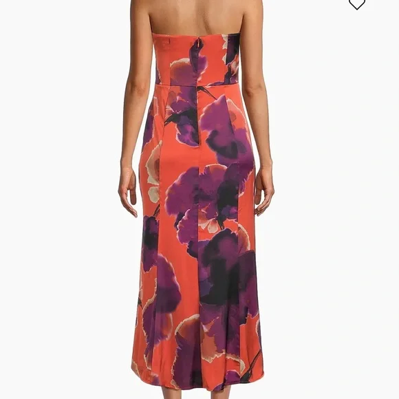 Hutch Anthropologie Bristol Floral Satin Strapless Midi Dress 12‎